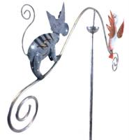 Metal Garden Wind Vane Spinner - Bird and Cat Design