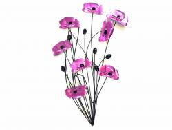 Metal Wall Art - Purple Pink Poppy Flower Bunch