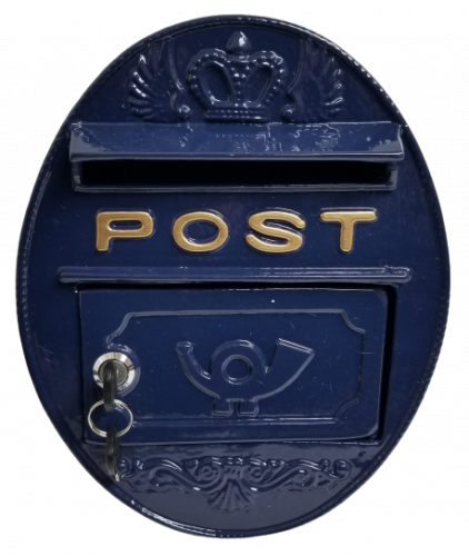 Metal Wall Mounted Oval Post Box - Blue
