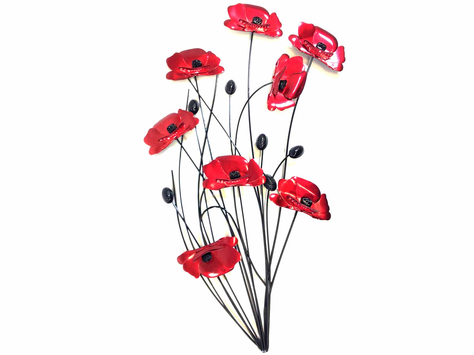 Metal Wall Art Poppy Flower Bunch Black Stems