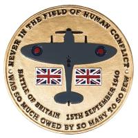 Cast Metal Sign - Battle Of Britain Spitfire Gold Plaque