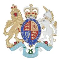 Cast Metal Sign - Dieu Et Mon Droit, Coat Of Arms Coloured Plaque