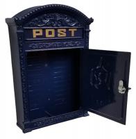 Cast Metal Wall Mounted Post Box - Blue