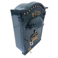 Cast Metal Wall Mounted Post Box With Crown In Green