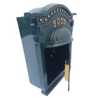 Cast Metal Wall Mounted Post Box With Crown In Green