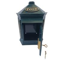 Cast Metal Wall Mounted Post Box With Crown / Letters In Green