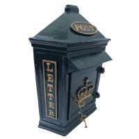 Cast Metal Wall Mounted Post Box With Crown / Letters In Green