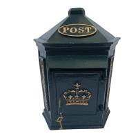 Cast Metal Wall Mounted Post Box With Crown / Letters In Green