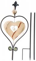 Decorative Garden Stake and Stainless Steel Wind Spinner - Heart Design