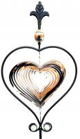 Decorative Garden Stake and Stainless Steel Wind Spinner - Heart Design