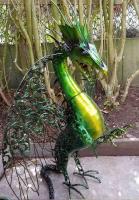 Large Intricate Green Metal Winged Dragon Statue