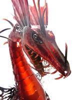 Large Intricate Metal Winged Dragon Statue - Blush Red