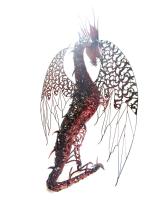 Large Intricate Metal Winged Dragon Statue - Blush Red