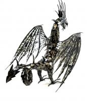 Small Intricate Metal Winged Dragon Statue