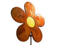 Metal Garden Stake - Rusty Daisy Flower Pair