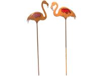 Metal Garden Stake - Rusty Proud Flamingo Pair