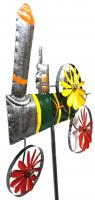 Metal Garden Wind Spinner - Rustic Steam Engine Stake
