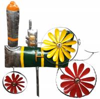 Metal Garden Wind Spinner - Rustic Steam Engine Stake