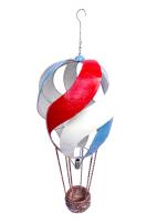 Metal Garden Wind Spinner - Hanging Red  White Blue Hot Air Ballloon
