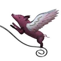 Metal Garden Wind Vane Spinner - Flying Pig Design