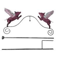 Metal Garden Wind Vane Spinner - Flying Pig Design