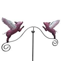 Metal Garden Wind Vane Spinner - Flying Pig Design