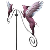 Metal Garden Wind Vane Spinner - Flying Pig Design
