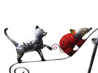 Metal Garden Wind Vane Spinner - Cat Dog and Mouse Design