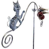 Metal Garden Wind Vane Spinner - Cat and Mouse Design