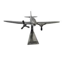 Metal Sculpture - DC3 Dakota Propeller Airplane Ornament On Display Stand