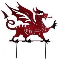 Metal Silhoutte Garden Stake - Red Welsh Dragon Design