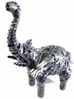 Small Grey Metal Elephant Standing Statue