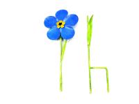 Small Metal Garden Flower Stake - Forget Me Not Design