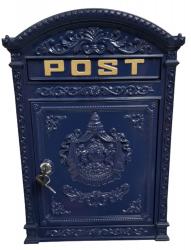 Cast Metal Wall Mounted Post Box - Blue