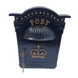 Cast Metal Wall Mounted Post Box With Crown In Black
