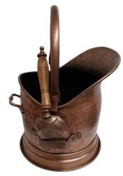 Large Copper Finish Helmet Coal Scuttle and Shoval