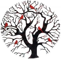 Metal Wall Art - Round Tree and Bird Family Design