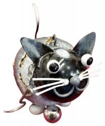 Small Metal Hanging Ornament With Bell - Cat