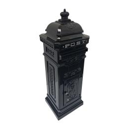 Vintage Black Grand Pillar Mail Box Silver Detail
