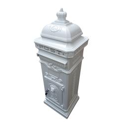 Vintage White Grand Pillar Mail Box Silver Detail