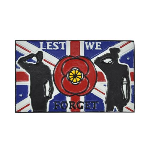 Cast Metal Sign - Lest We Forget Salute Flag Plaque