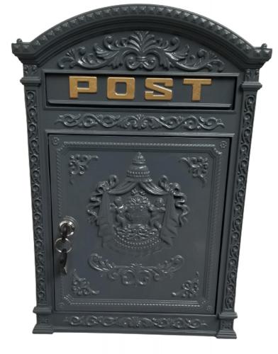 Cast Metal Wall Mounted Post Box - Grey