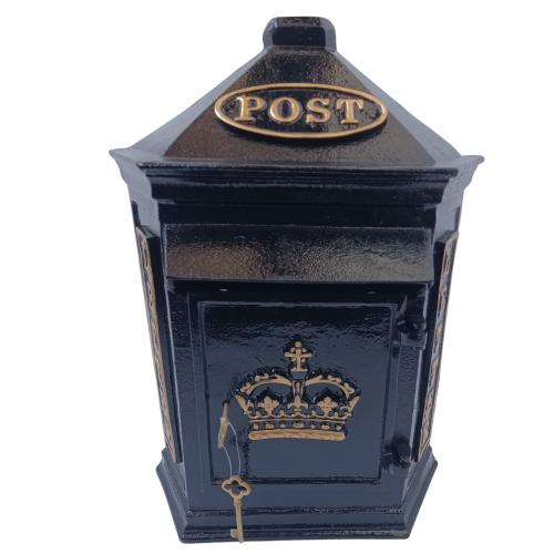 Cast Metal Wall Mounted Post Box With Crown / Letters In Black
