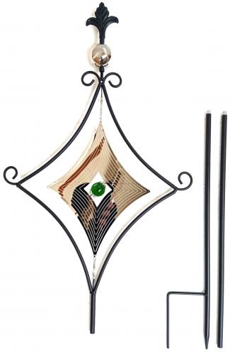 Decorative Garden Stake and Stainless Steel Wind Spinner - Diamond Design