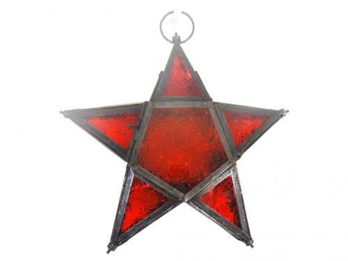 Lantern - Metal And Red Glass Star