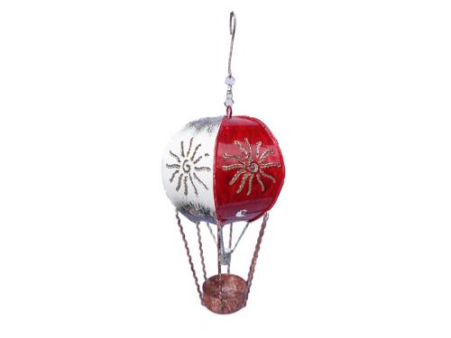 Metal Garden Ornament - Hanging Red White Hot Air Ballloon