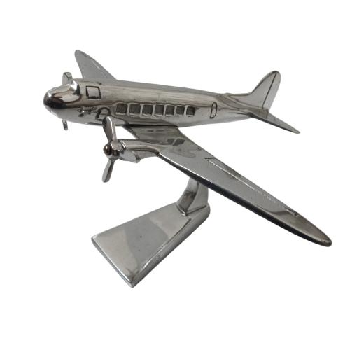 Metal Sculpture - DC3 Dakota Propeller Airplane Ornament On Display Stand