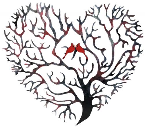 Metal Wall Art - Heart Tree and Love Birds Design