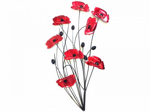 Metal Wall Art - Poppy Flower Bunch Black Stems