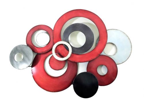 Metal Wall Art Red Linked Circle Disc Abstract - Red Metal Wall Art Abstract